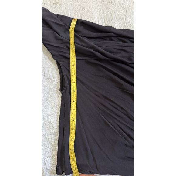 COMPLICE Vintage 90s Asymmetrical Ruched Shoulder Black Blouse Italy Sz Fr 38 - Picture 6 of 6